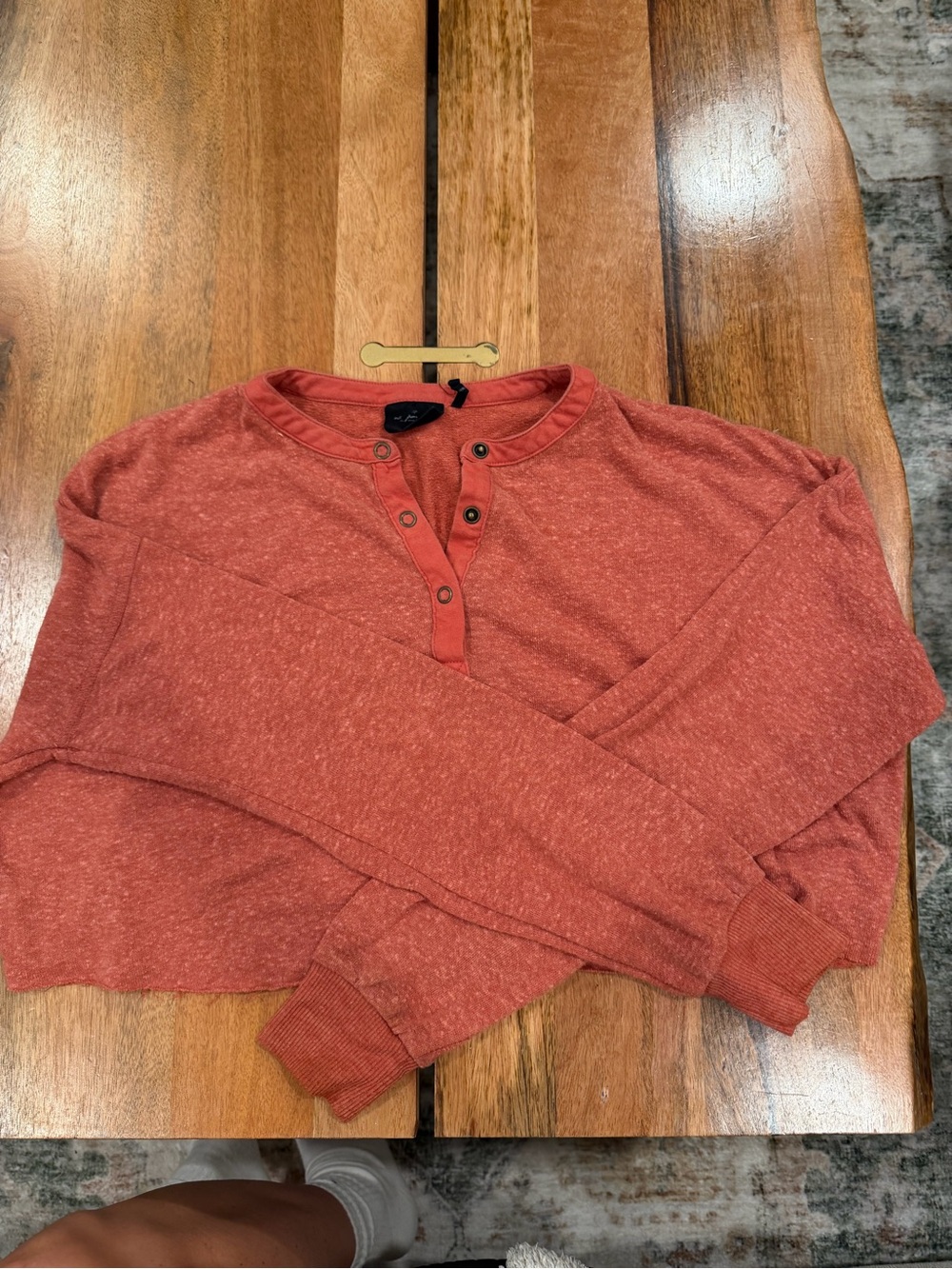 We The Free Rust Cropped Henley Long Sleeve Top
